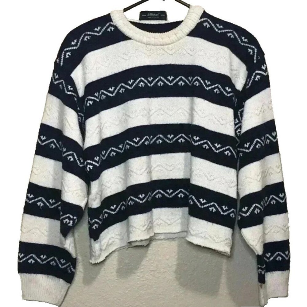 St Michael Women's Pullover Sweater Knit Long Sleeve Size M Black White Stripe